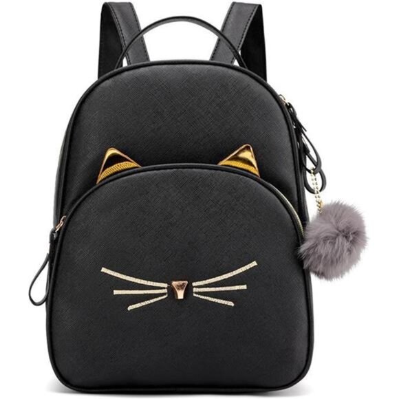 Teens Women Small Cat Backpack Purse Black - Picture 1 of 7